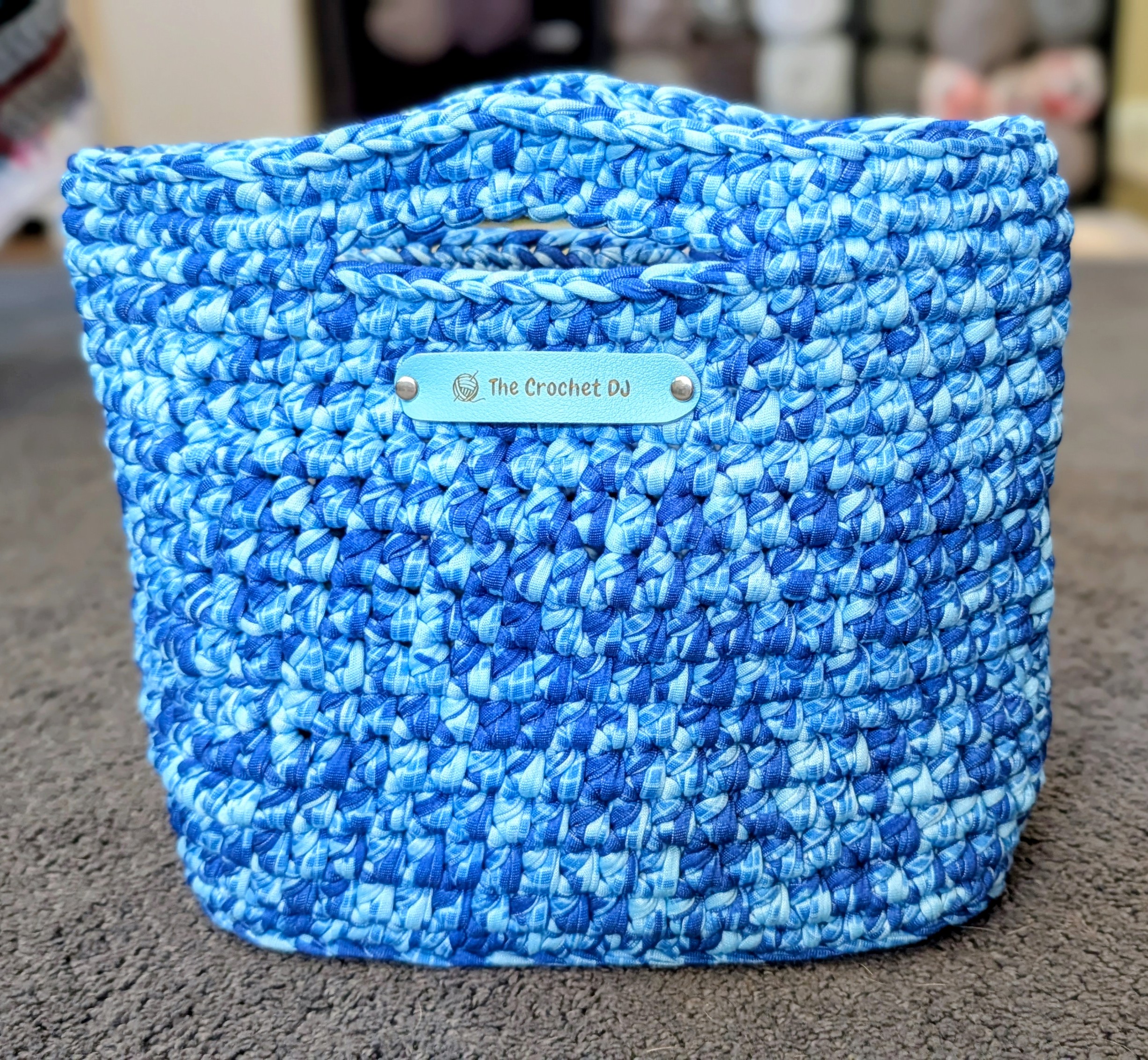 Blue Mosaic Crochet Tote Bag