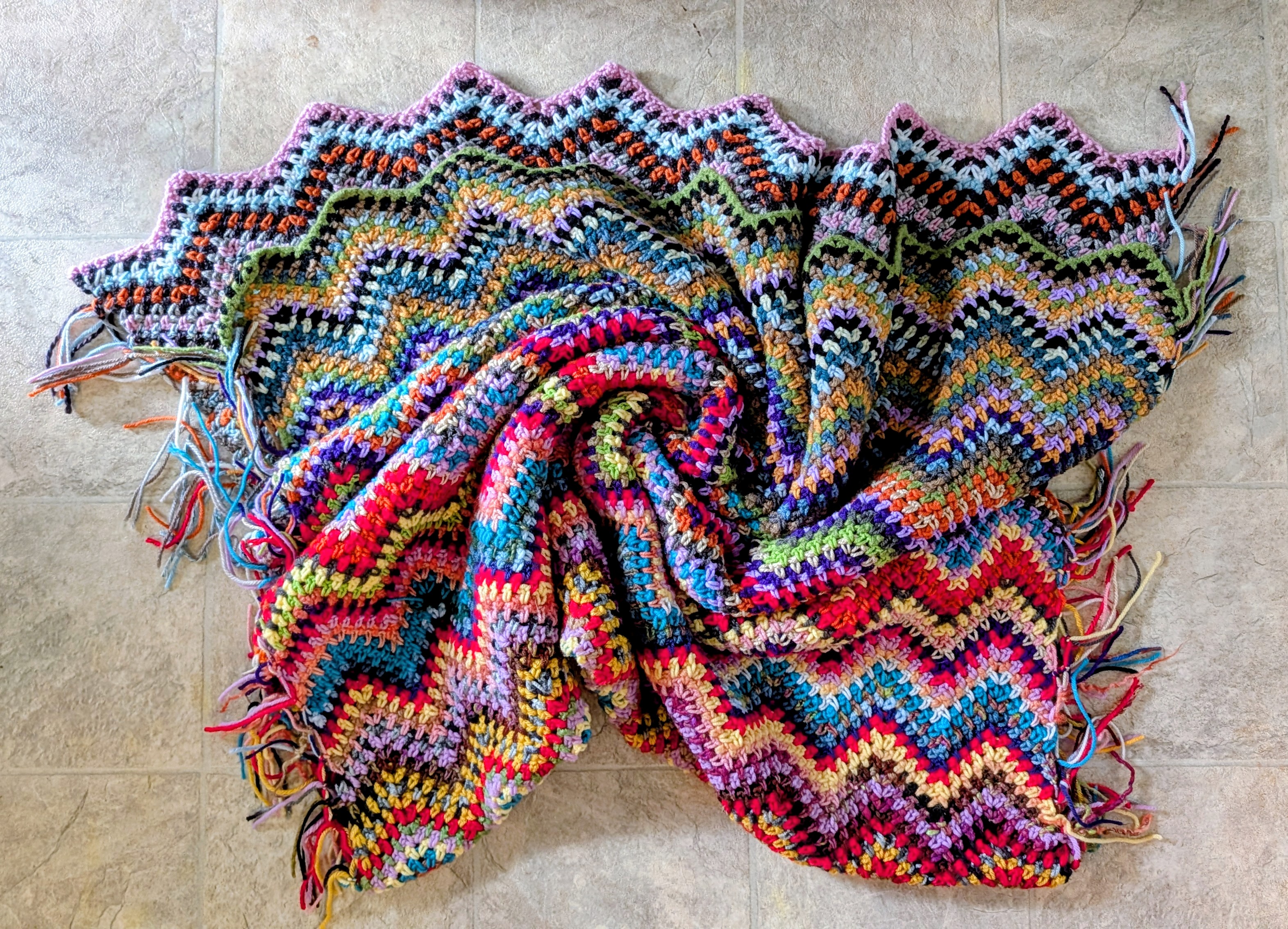 🌈 Colorful Crochet Scrap Blanket – Moss Stitch Chevron Afghan (Handmade & One-of-a-Kind) 🧶✨